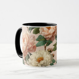 Caneca Padrão Floral Creme Peônia Bege Vintage