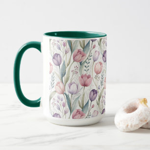 Caneca Padrão Floral das Tulipas Escandinavas