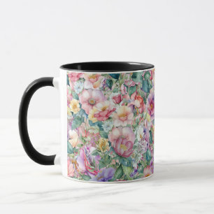 Caneca Padrão Floral de Aquarela, Fundo Floral