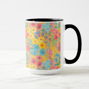 Caneca Padrão floral de aquarelas em amarelo