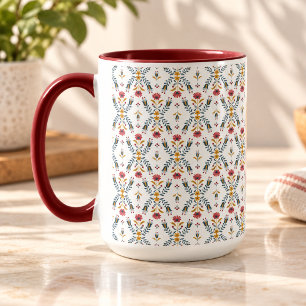 Caneca Padrão Floral de Arte Folclórica Escandinava