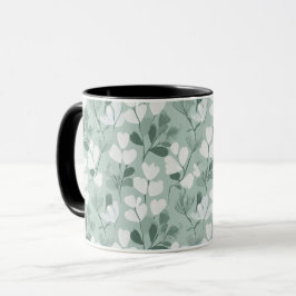 Caneca Padrão Floral de Folha Verde Clara Escandinava de