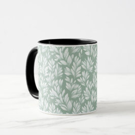 Caneca Padrão Floral de Folha Verde Clara Escandinava de