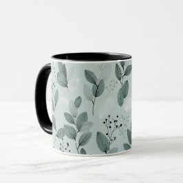 Caneca Padrão Floral de Folha Verde Clara Escandinava Sal
