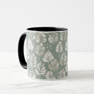 Caneca Padrão Floral de Folha Verde Clara Escandinava Sal