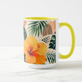 Caneca Padrão Floral de Hibisco Tropical Vibrante Sem Cos