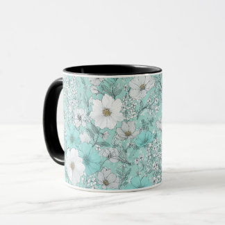 Caneca Padrão Floral de Hortelã Flor de Campo Pastel Deli