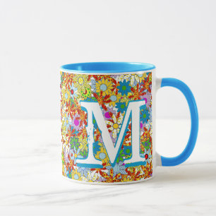 Caneca Padrão Floral de Monograma ou Nome Personalizado