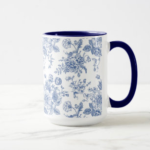Caneca Padrão Floral de Rosa Azul Vintage