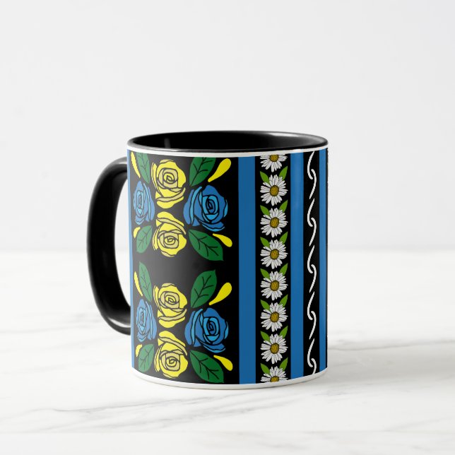 Caneca Padrão Floral de Rosas e Castelos (Frente Esquerda)