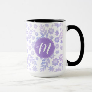 Caneca Padrão Floral Desenhado da lavanda e Monograma