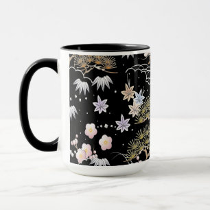 Caneca Padrão Floral do Flor do Flor de Cereja Preto e R