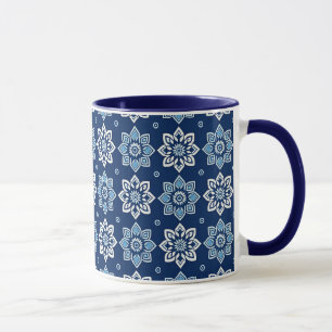 Caneca Padrão Floral do Mandala Azul Elegante