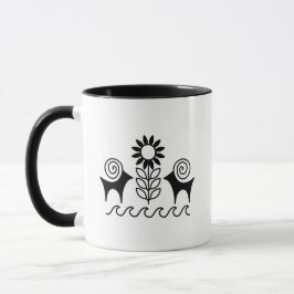 Caneca Padrão floral e animal ucraniano a preto