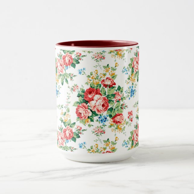 Caneca Padrão Floral Elegante com Elemento Rosa Design (Centro)