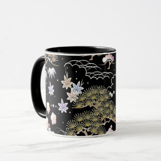 Caneca Padrão Floral Elegante Do Flor De Cereja Rosa Pret