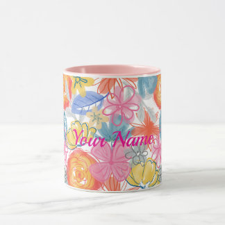Caneca Padrão Floral em Aquarela Moderna