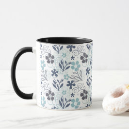 Caneca Padrão Floral em azul e cinza