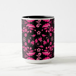 Caneca Padrão Floral Escandinavo Rosa Moderno