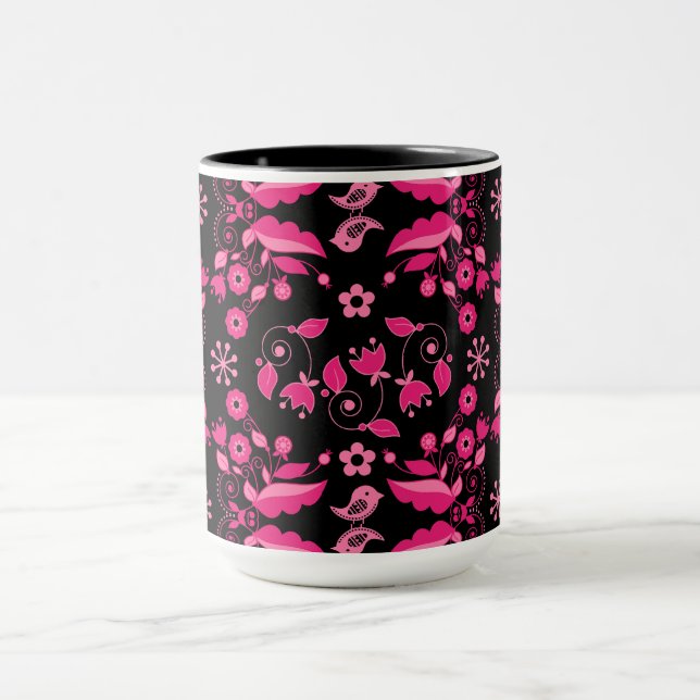 Caneca Padrão Floral Escandinavo Rosa Moderno (Centro)