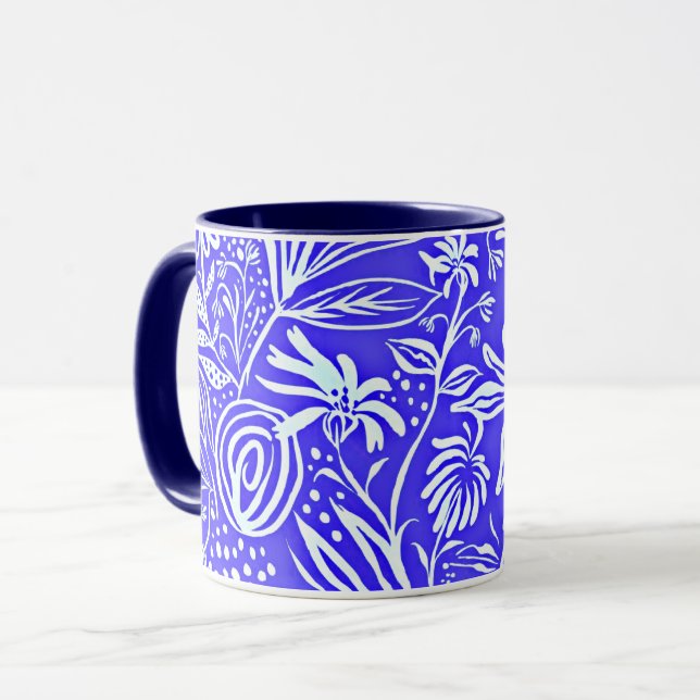 Caneca Padrão Floral Favorito, Azul Periwinkle, (Frente Esquerda)