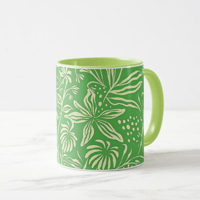 Caneca Padrão Floral Favorito em Verde (Frente Esquerda)