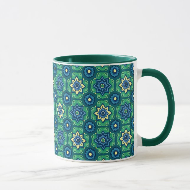 Caneca Padrão Floral Geométrico de Boho Vibrante (Direita)