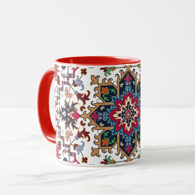 Caneca Padrão Floral Geométrico Ornamentado (Frente Esquerda)