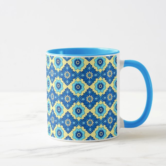 Caneca Padrão Floral Geométrico Retro Decorativo (Direita)