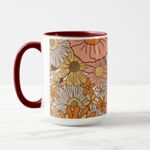 Caneca Padrão Floral Groovy Retro dos Anos 70