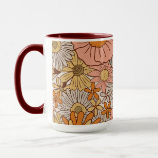 Caneca Padrão Floral Groovy Retro dos Anos 70