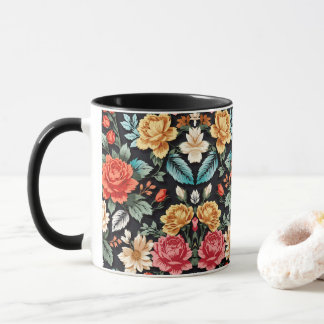 Caneca Padrão Floral Invisível Elegante e Tempo