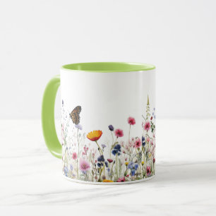 Caneca Padrão Floral Jardim Botânico Borboleta Flor Silve
