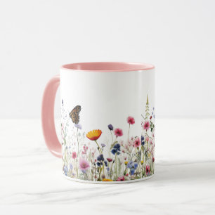 Caneca Padrão Floral Jardim Botânico Borboleta Flor Silve