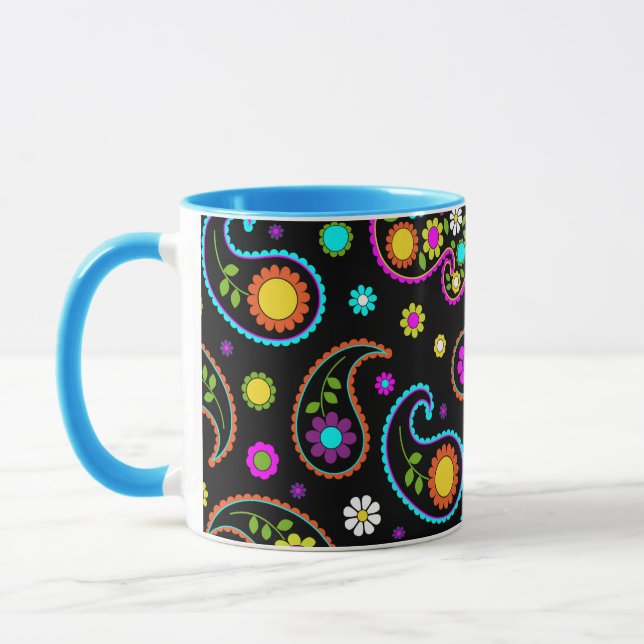 Caneca Padrão Floral Moderno Neon Paisley (Esquerda)