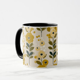Caneca Padrão Floral Mostarda Floral Tom Quente Retro