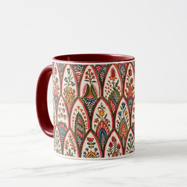 Caneca PADRÃO FLORAL ORIENTAL Folhas coloridas (Frente Esquerda)
