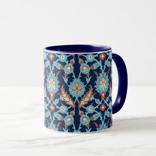 Caneca Padrão Floral Oriental Turco Branco Azul 