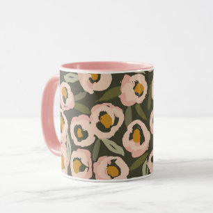 Caneca Padrão Floral Ousado e Tinta Botânica Desenhada