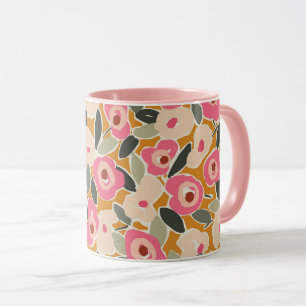 Caneca Padrão Floral Ousado em Tinta Botânica Desenhada