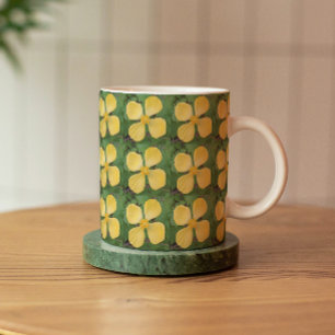 Caneca Padrão Floral Papoula Celidônia Amarela