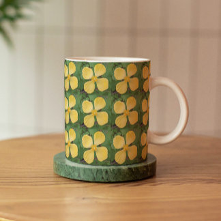 Caneca Padrão Floral Papoula Celidônia Amarela