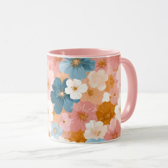Caneca Padrão Floral Pastel Bonito (Frente Esquerda)