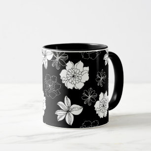 Caneca Padrão Floral Preto e Branco