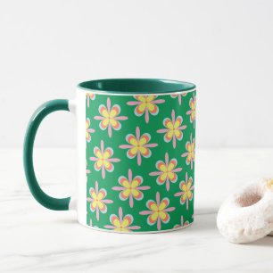 Caneca Padrão Floral Retro Colorido Design de Flor de Pri