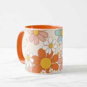 Caneca Padrão Floral Retro Groovy Sem Costura de Margarid