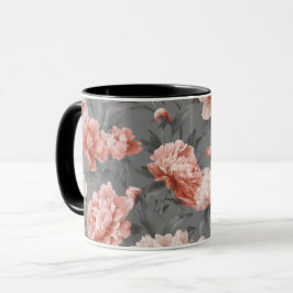 Caneca Padrão Floral Romântico Rosa Po dusty Cinza Peônia