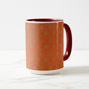 Caneca Padrão Floral Rosa E Dourado