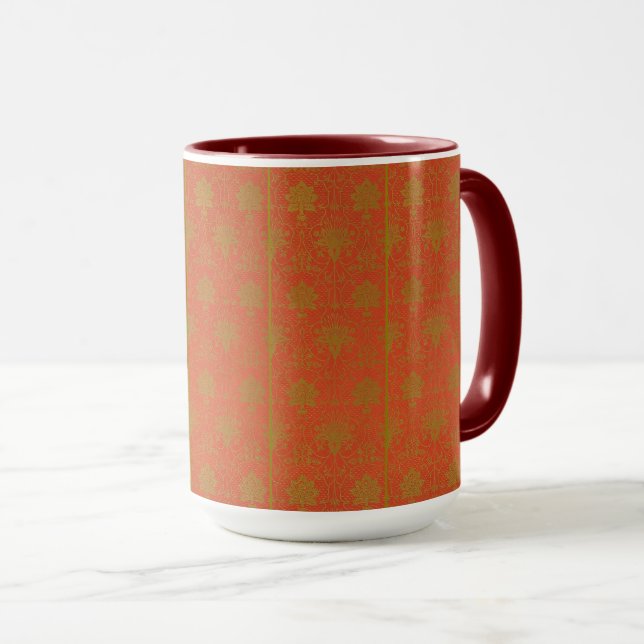 Caneca Padrão Floral Rosa E Dourado (Frente Esquerda)