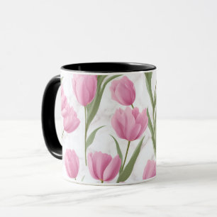 Caneca Padrão Floral Rosa Moderno Tulipa Branca